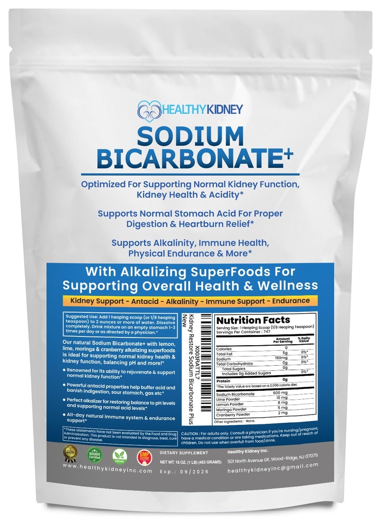 Organische Verwendung Natriumbicarbonat Alkaline Ergänzung für Alkalinität. Support Nieren & Magensäure Neutralisator w/Alkaline Superfoods. Natriumbicarbonat Pulver Niere Immununterstützung Antacid Sports 1LB