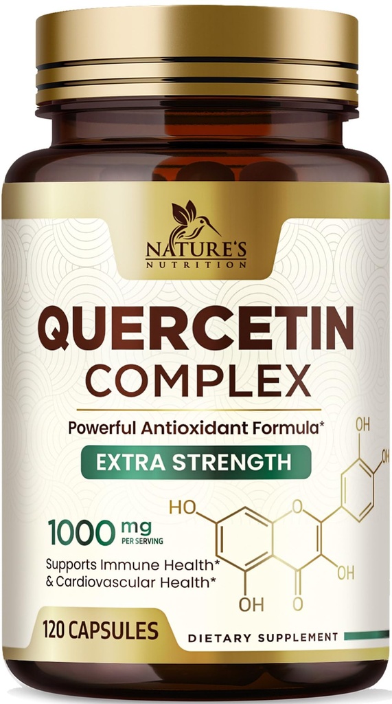 Supplément Quercetin 1000mg - Support naturel, basé sur la plante pour les modifications immunitaires, cellulaires, respiratoires et saisonnières - Extra-résistance Quercetin Dihydrate de Sophora Japonica - 120 Capsules de Veggie