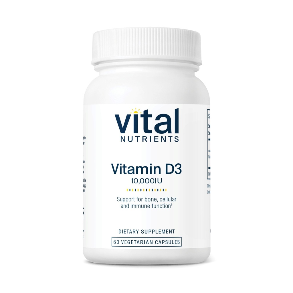 Éléments nutritifs vitaux Vitamine D 10000 UI de supplément Vitamine D3 d'os sains, de dents, de muscles* de fonctions cellulaires et immunitaires de calcium Absorption de gluten, de lait et de soja 60 capsules