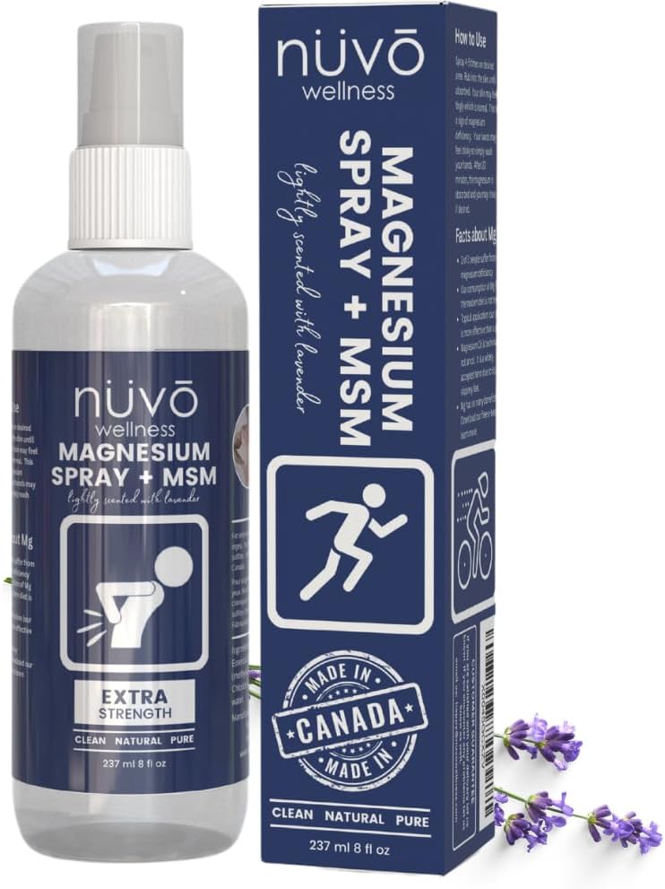 Nuvo Wellness Magnesium Spray mit MSM – Extra Kraft – Leichter Lavender Duft – 12oz