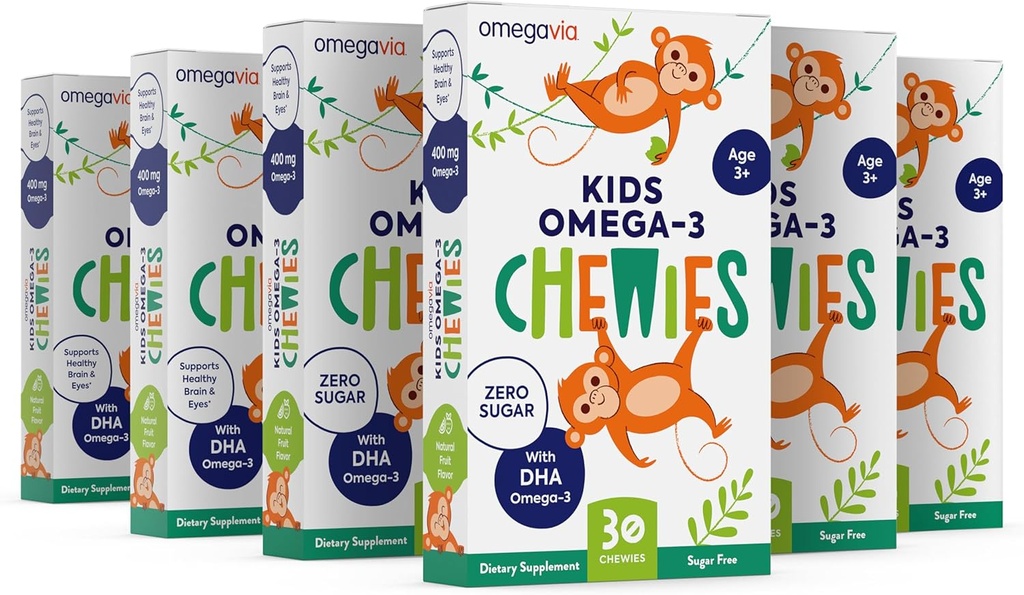 Omega 3 Gummis - Ultra-High DHA Kau Gel Gummy - für Kinder unterstützt Gehirn und Augengesundheit - Zuckerfreie natürliche Frucht Geschmack - Kinder Omega 3 Fischöl Gummis (6 Pack)
