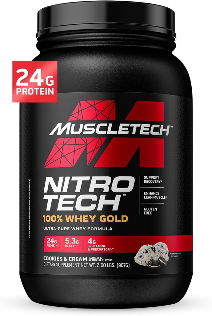 MuscleTech Whey Protein Powder , Nitro-Tech Whey Gold Protein Powder , Whey Protein Isolate Smoothie Mix , Protein Powder for Women & Men, Cookies and Cream, 2 lb (28 Servings) - Paket kann variieren