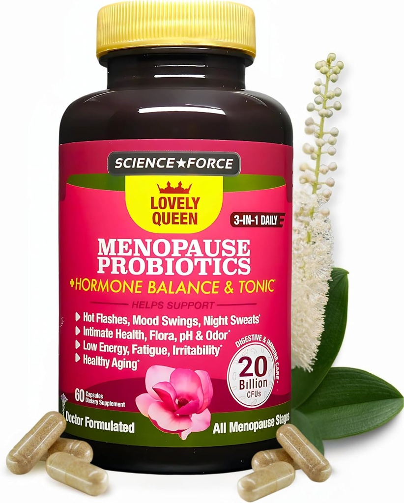 Lovely Menopause Supplement + Hormon Balance + Gewichtsmanagement, Hot Flashes, Mood Swings, Vaginal Gesundheit & Trockenheit | Black Cohosh, Dong Quai, Ashwagandha + Probiotics, Frau Supplement, 60 ct