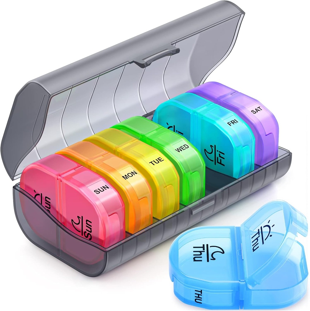 Organisateur hebdomadaire de pilules 2 fois par jour, ZIKEE AM PM Pill Box avec 7 cas de pilule amovible, sans BPA et portable de pilules de 7 jours avec grand stockage pour tenir les médicaments, les vitamines et les huiles de poisson