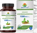Brieofood bio Ashwagandha 1500mg, 45 portions, végétarien, sans gluten, 90 comprimés végétariens