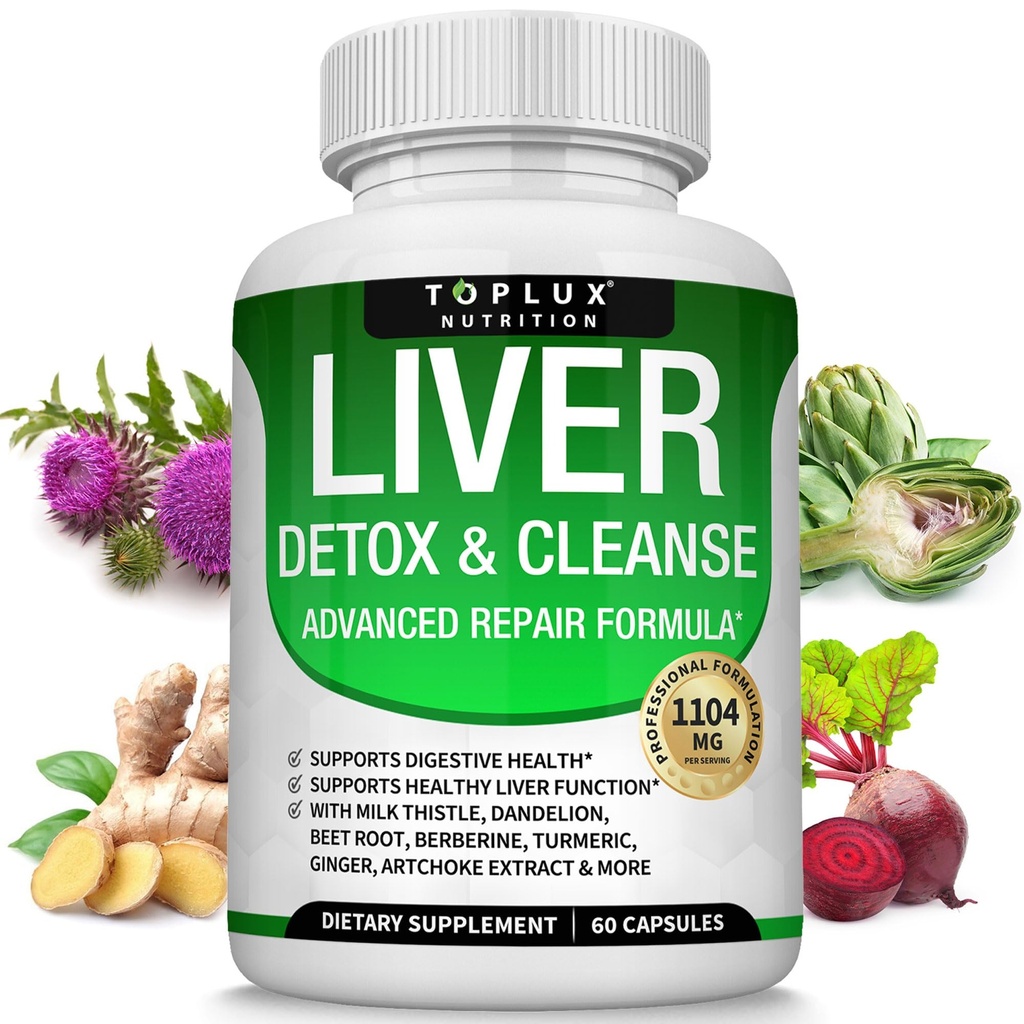 Liver Cleanse Detox & Repair Formula Liver Detox Supplement – Milchdistel mit Dandelion, Artichoke, Turmeric, Beet Root, Turmeric & More für natürliche schnelle Kräuterreinigung Non-gmo Vegan 60 Kapseln