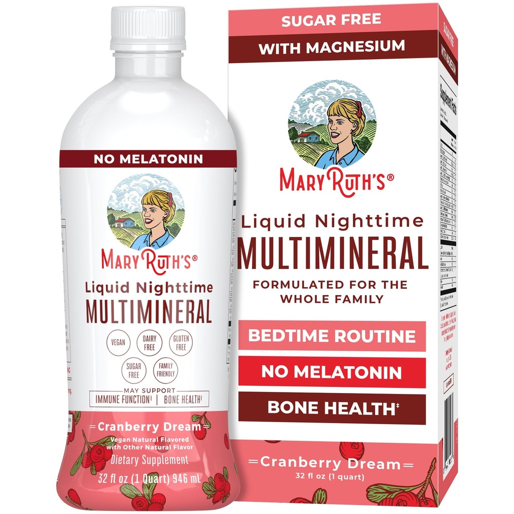MaryRuth Organics Liquid Nighttime Multimineral | No Melatonin | Bedtime Routine | Magnesium Citrate | Calcium | Zink | Vitamin D3| Erhältlich in 4 Geschmacksrichtungen | Vegan | Zuckerfrei | Glutenfrei | 32 Oz