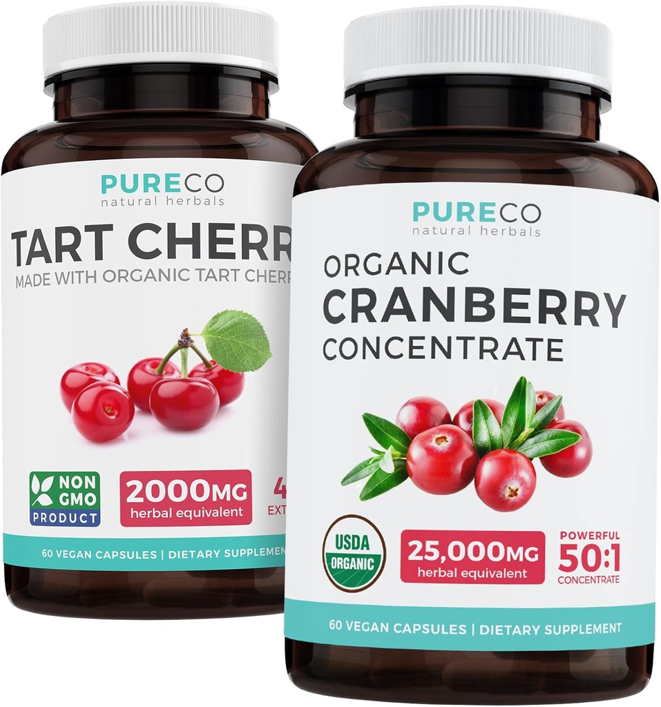 Bundle of Organic Cranberry Pills & Tart Cherry - Clean & Clear Bundle - Urinary Tract & Uric Acid Support - Organic Cranberry Pills - 50:1 Konzentrat & Organic Tart Cherry Capsules - 4:1 Extrakt