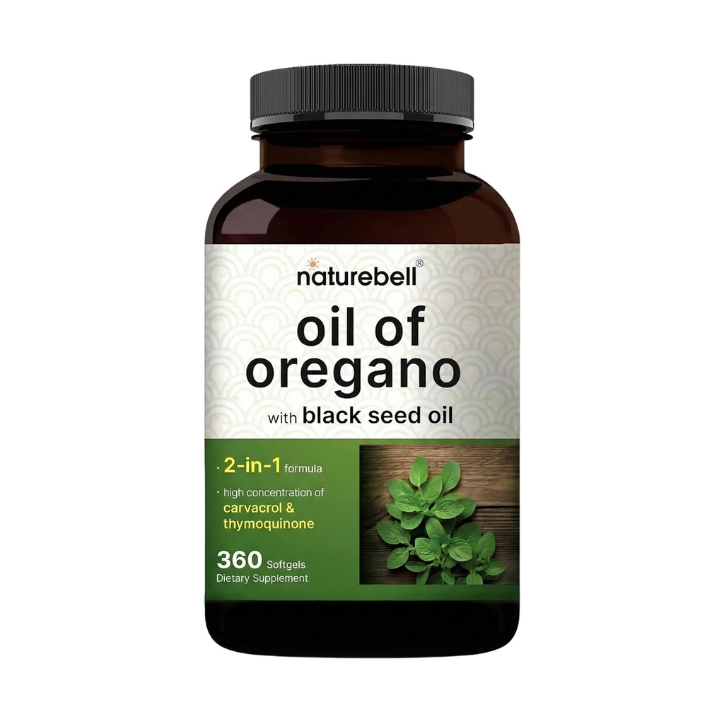 NatureBell Huile d'Origan à l'huile de graines noires, 360 Softgels.