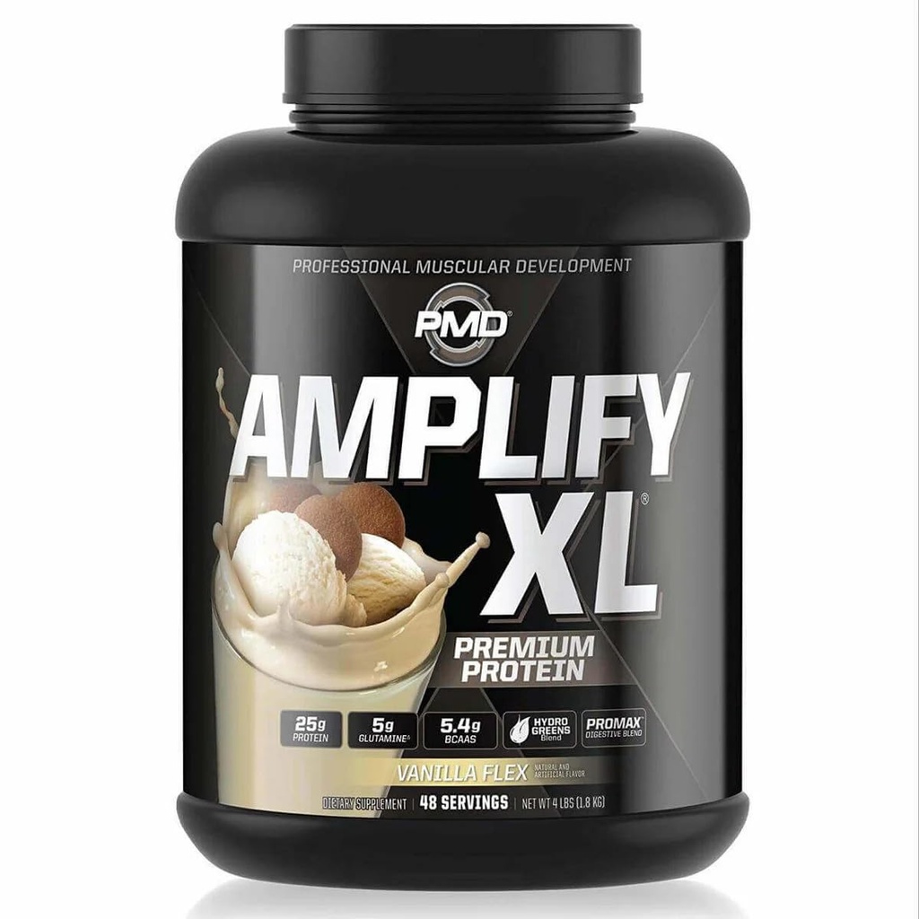 PMD Sports Amplify XL Premium Whey Protein Supplement Hydro Greens Blend - Glutamine and Whey Protein Matrix with Superfood for Muscle, Strength and Recovery - Vanilla Flex (48 Servings)