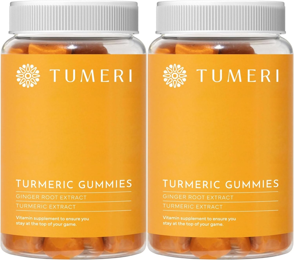 TUMERI Kurkuma und Ginger Gummis – Kurkuma Gelenkunterstützungsergänzung - 60 Count Natural Tropical Fruit Flavored Vegan Gummies - Paket von 2