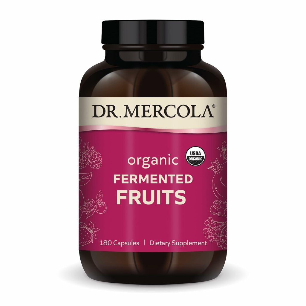 Dr. Mercola Organic Fermented Fruits, 30 Portionen (180 Kapseln), Nahrungsergänzungsmittel, Unterstützt Immungesundheit, Non-GMO, zertifiziert USDA Organic