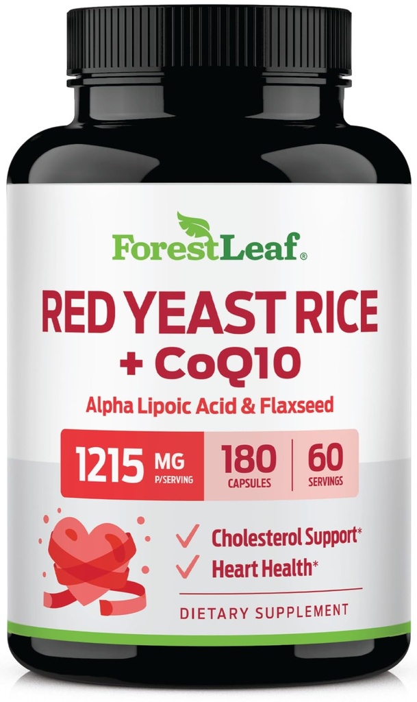 ForestLeaf Red Yeast Rice mit CoQ10 Supplement - 1215mg Extra Strength Red Yeast Rice Capsules mit Alpha Lipoic Acid & Organic Flaxseed, Citrinin Free - 180 Kapseln
