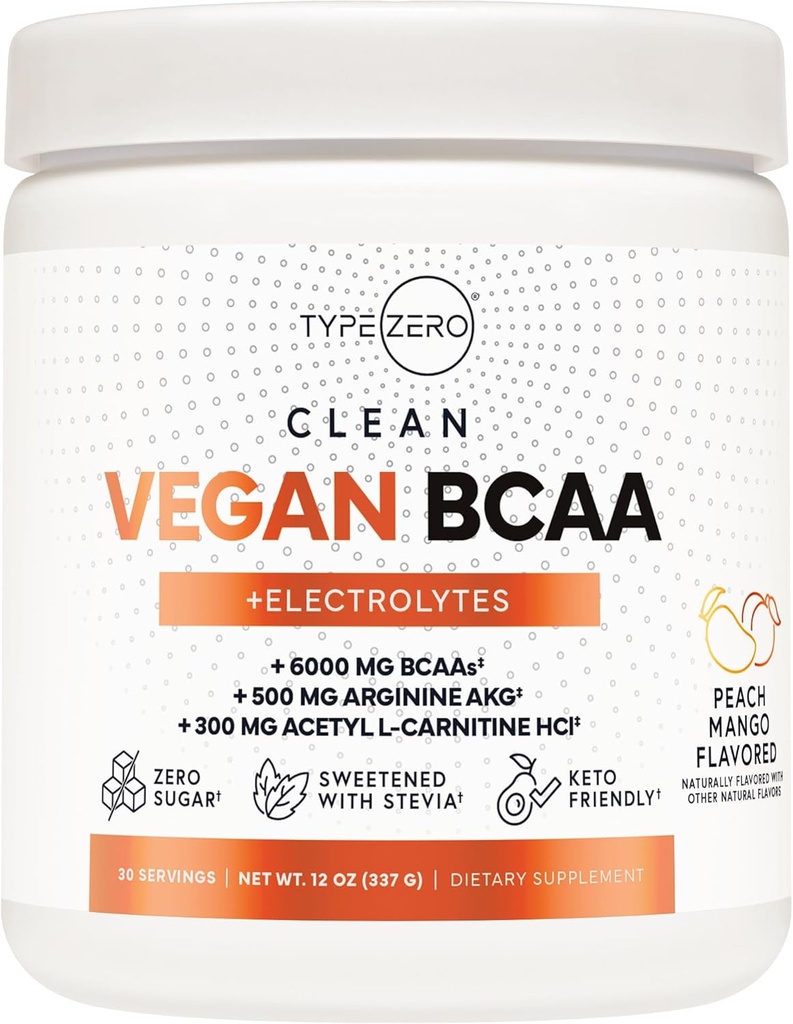 Ultra Clean Vegan BCAA Pulver + Elektrolyte (Peach Mango | 6G) 2:1:1 Sugar-Free/No Sucralose BCAAs Amino Acids Supplement für Damen/Men - Best BCAA Vegan Amino Acids After Post Workout Recovery Drink