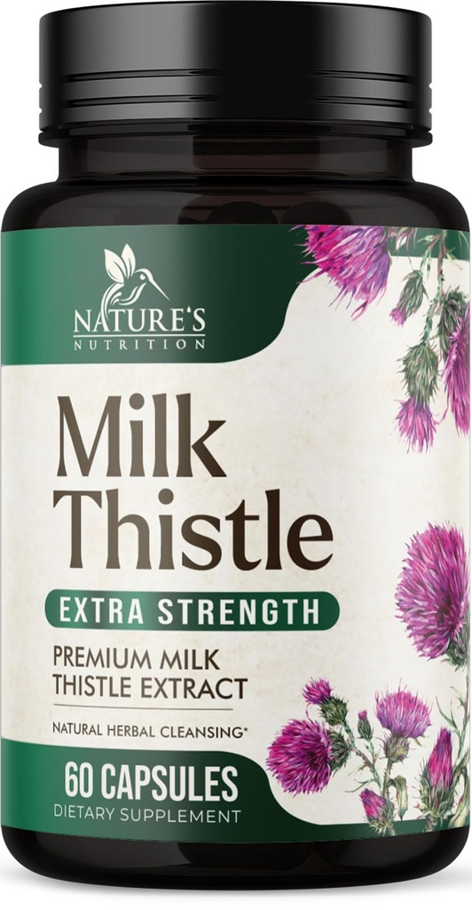 Extrait de chardon de lait 1000mg - Détox de nettoyage du foie et formule de réparation avec extrait de dandelion - supplément de foie à base de plantes - chardon de lait de la nature w/Silymarin Marianum, soutient la santé du foie - 60 capsules