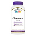 21st Century 2000 mg Cinnamon Plus Capsules végétariennes de chrome (120 Count), Suppléments de cannelle soutient le métabolisme du sucre et des glucides, sans gluten, non-OGM, pas d'arôme artificiel ajouté