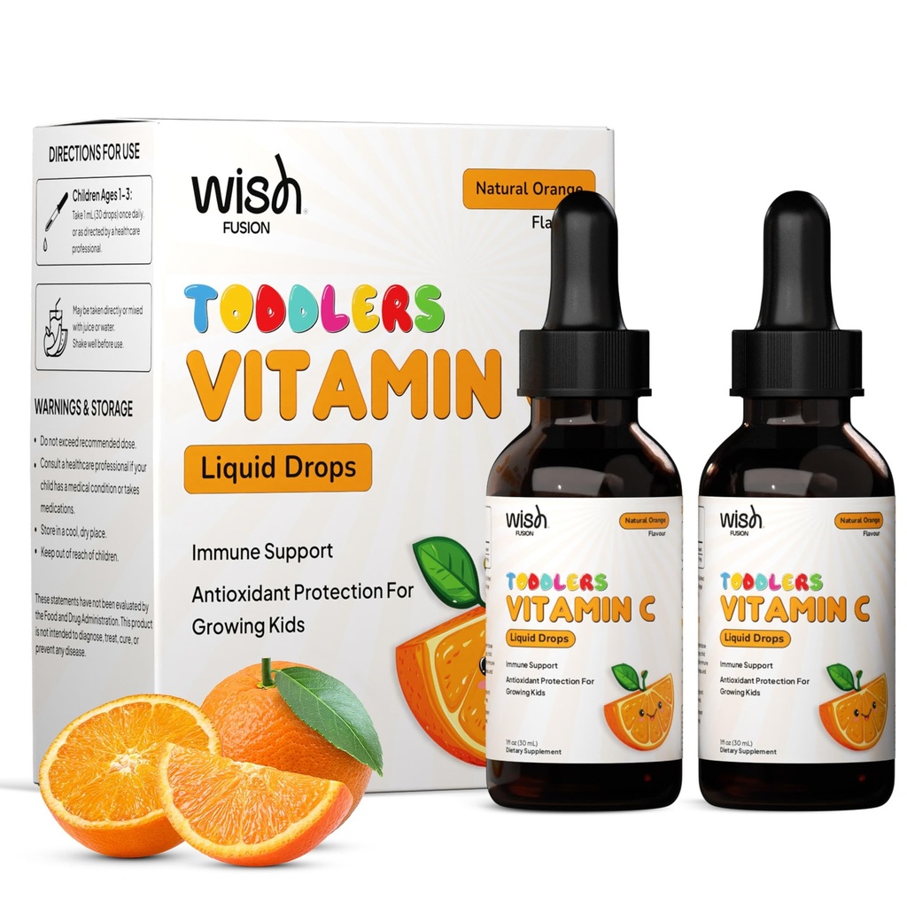 Kids Vitamin C Liquid Drops for Daily Immune Support, Liquid Vitamin C for Kids, Easy Absorption Drops Toddler Vitamin C, Gentle Daily Use, Infant Friendly 2 × 30ml Bottles