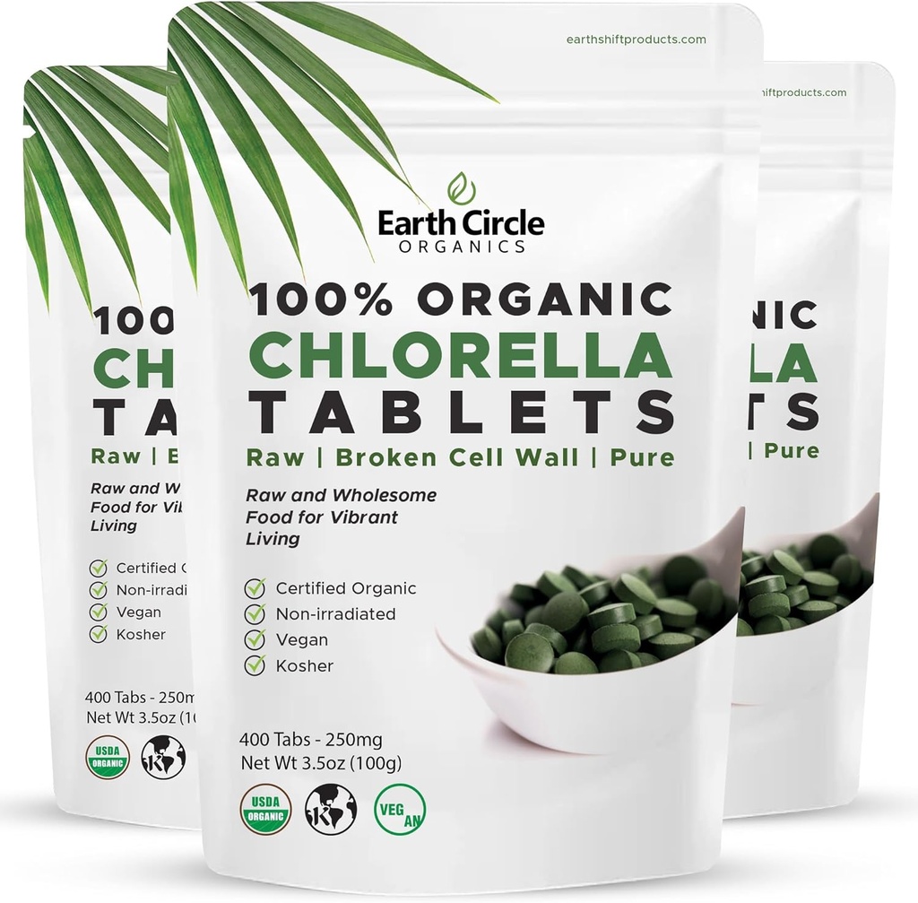 Comprimés de Chlorella Biologique 400 Count de Haute Potence Superfood de Chlorophylle Pills de 100% Vert pur Algae.