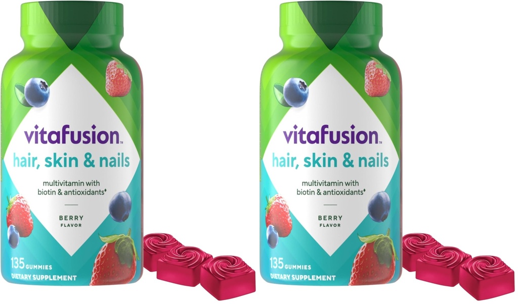 Vitafusion Superbes cheveux, peau et ongles Multivitamine Plus Biotine et vitamines antioxydantes C&E, Arôme de framboise, 135ct (45 jours d'approvisionnement), d'Amérique