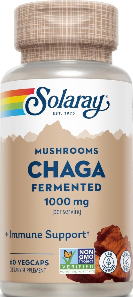 SOLARAY Fermented Chaga Pilz 1000 mg | Gesunde Immunfunktion Unterstützung | 30 Servierungen | 60 VegCaps