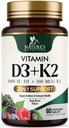 Vitamin D3 K2 Beilage | 5000 IU D3 + K2 100 mcg | MK-7 K2 mit Vitamin D | Unterstützt Immun-, Herz-, Zähne- und Knochengesundheit - Nature's Easy to Chew, VIT D3 K2, Non-GMO, Tasty Berry Flavor - 60 Tabletten
