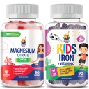 SUNNY SAM Gommies de fer pour les enfants et les adultes & Gommies de magnésium pour les adultes - 500mg - Chews de magnésium calme - supplément de citrate de magnésium pour le soutien de l'humeur et des muscles. Vitamines de fer avec vitamine C.