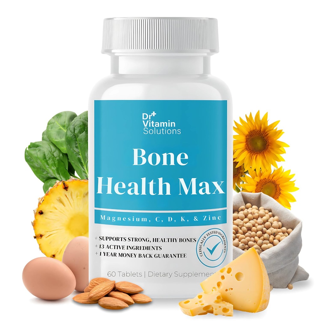 DR VITAMIN SOLUTIONS Bone Health Max - Supplément de calcium et de magnésium avancé avec vitamine D3, Bromelain et Iprimlavone - 60 comprimés pour os plus forts et soutien articulaire