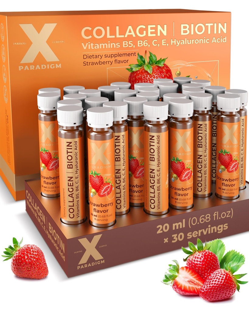 Liquid Collagen Peptides with Biotin & Hyaluronic Acid - 3000mg Hydrolyzed Bovine Collagen Type 1 and 3, Biotin 10000mcg, Vitamins B5, B6, C & E - Liquid Collagen for Women and Men, Collagen Shots