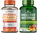 Ganzes Wellness Liposomal Vitamin C Kapseln (200 Tabletten 1500mg Gepuffert) Hohe Absorption + Lebensmittel Multivitamin für Männer - Natürliche Multi Vitamine, Mineralien, Bio-Extrakte Bundle