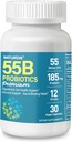 55B Probiotics Premium - 55 Billion CFU, 12 Strains, 185mg Prebiotic - Immununterstützung, Verdauungs- & Gut-Gesundheit - Unterstützt Okkasso, Gas & Bloating - 30 Vegan Kapseln, 30 Tage Versorgung