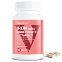 Suppléments de fer pour les femmes hommes, Bisglycinate de fer végétalien 30mg Plus vitamine C, B12, acide folique - pilules de fer pour l'anémie, le sang de santé et le soutien énergétique - doux, haute absorption, non-OGM - 90 capsules