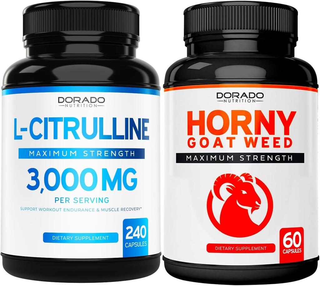 L Citrulline (240 Kapseln) L Arginin & Nitric Oxide für Stamina, Endurance & Performance für Workouts und Horny Goat Weed (60 Kapseln) Premium Hornygoatweed & Icariin Epimedium - Vegan & USA Made