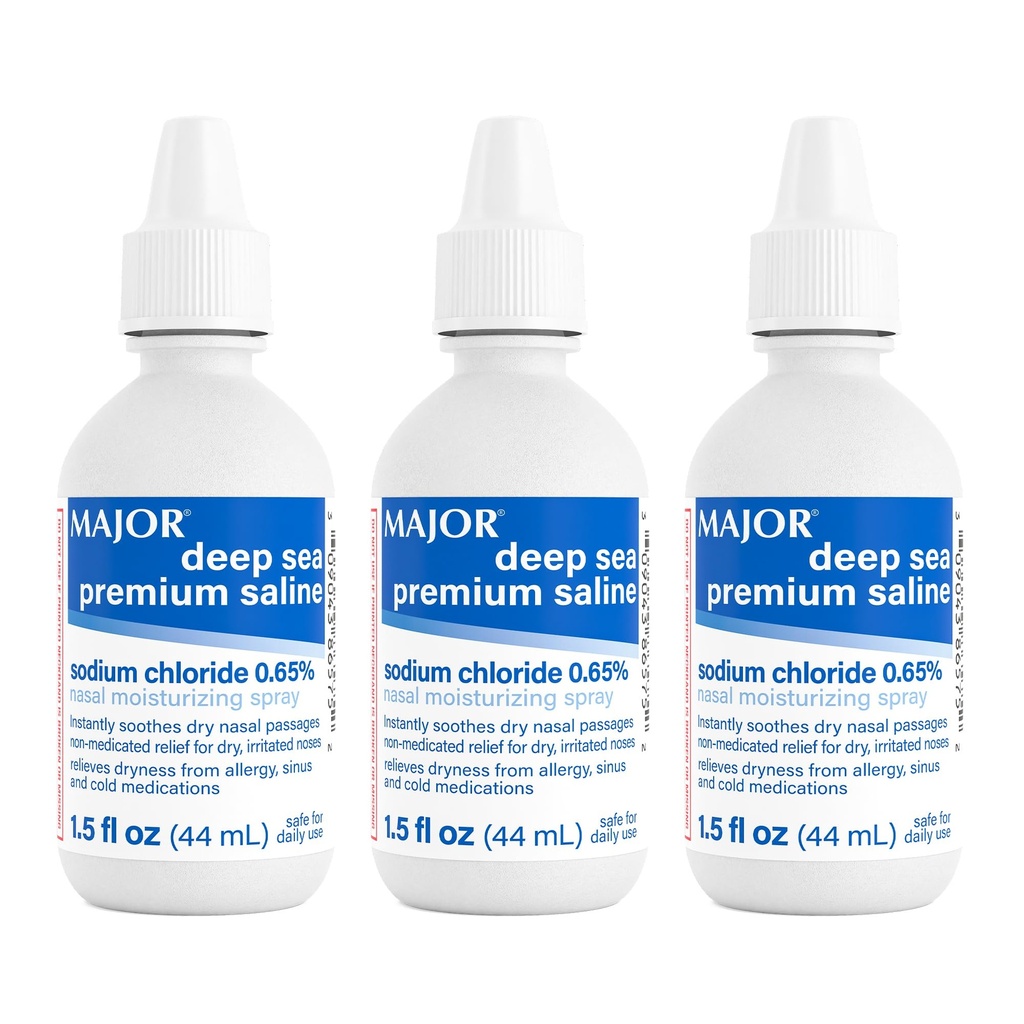 MAJOR Deep Sea Premium Saline - Nasal Moisturizing Spray for Dryness and Irritation Relief - Sodium Chloride 0.65% - 1.5 Fl. Oz (3 Pack)