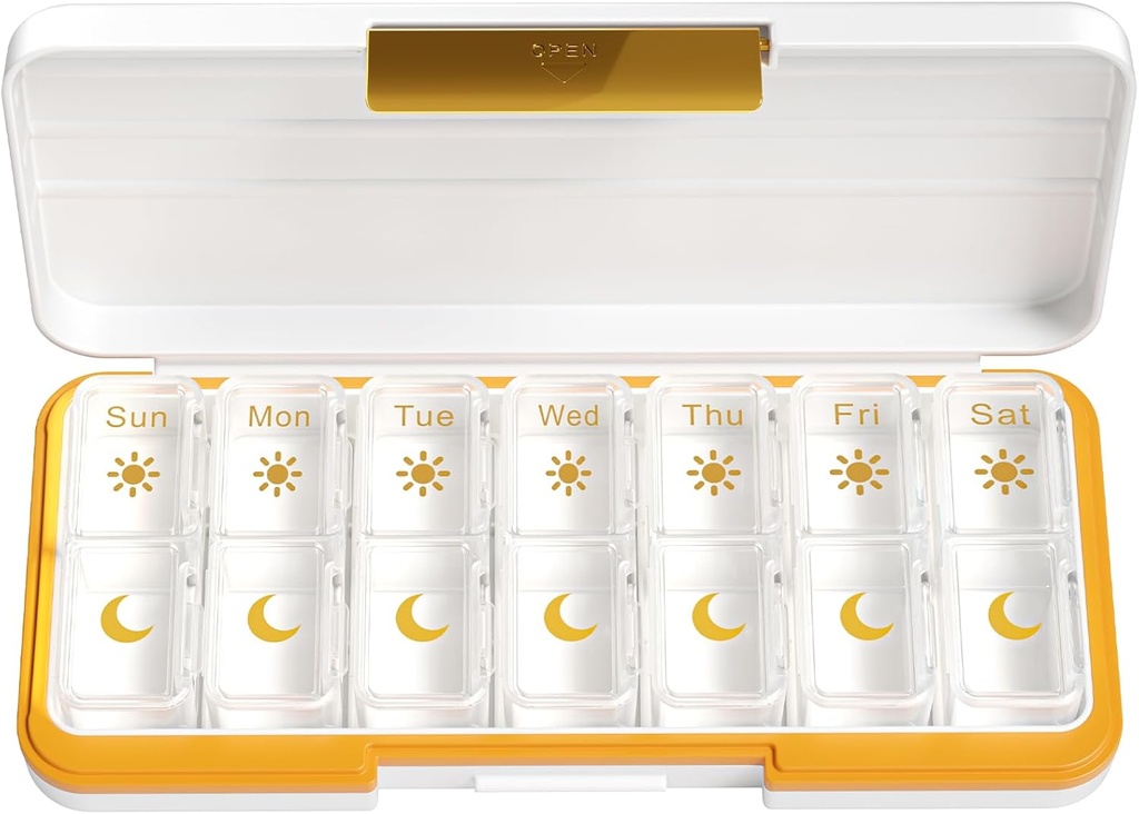 Zoksi Am Pm Pill Organizer 7 Tage, Wöchentliche Pille Box 2 Mal pro Tag, Medizin Pill Organizer mit separatem Kompartment, Reise Pillen Fallspender Portable für Vitamine, Fischöle, Medikamente(Weiß)