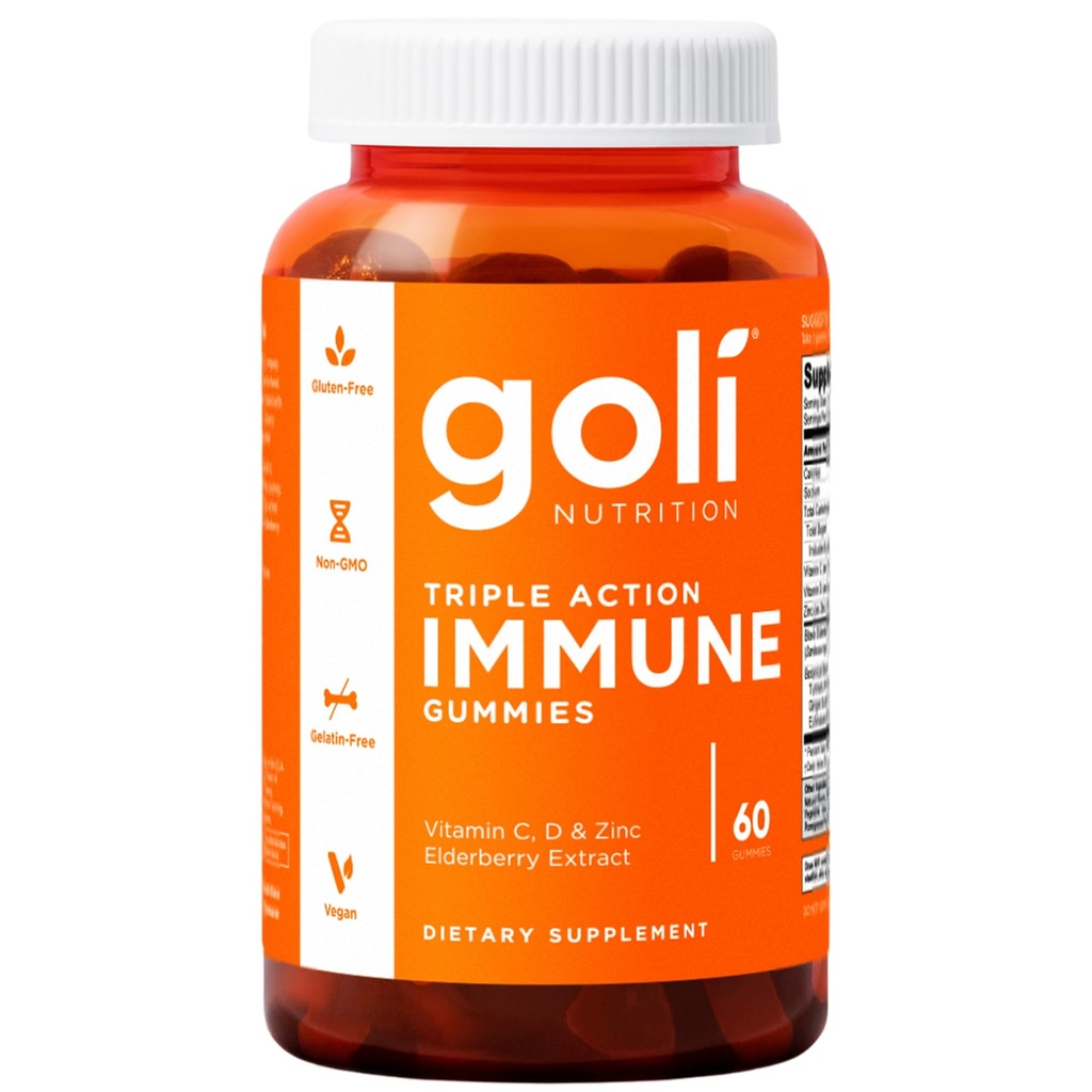Goli Immune Vitamin Gummy - 60 Count - Elderberry, Vitamin C, D & Zinc, Vegan, Non-GMO, Gluten-Free & Gelatin-Free, Pack of 1