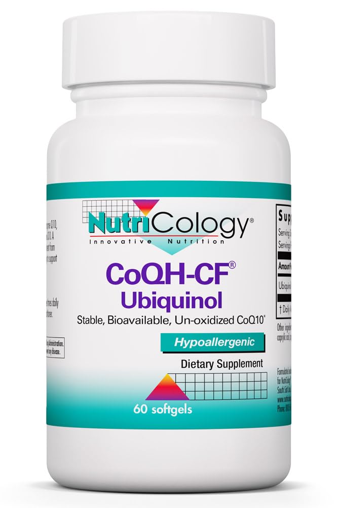 Nutricology CoQH-CF Ubiquinol 100mg Supplement - Un-Oxidized CoQ10, unterstützt Herz-Kreislauf-Gesundheit, Immunsystem-Unterstützung, Stabil, Bioverfügbar, Softgels - 60 Count