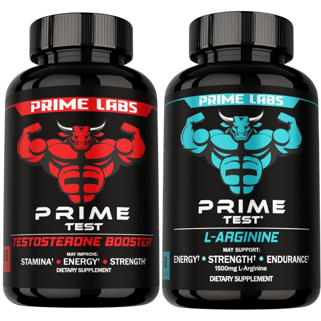 Prime Labs Premier test Test Testostérone Booster + L Arginine Capsules d'oxyde nitrique - 60 Comptez chacune