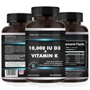 Vitamin K2 mit D3 Extra Strength Supplement Knochen | Herzgesundheit Non-GMO Formel 10.000 IU Vitamin D3 & 200 mcg Vitamin K2 (MK7) | Einfach zu schlucken Vitamin K & D, 60 Kapseln