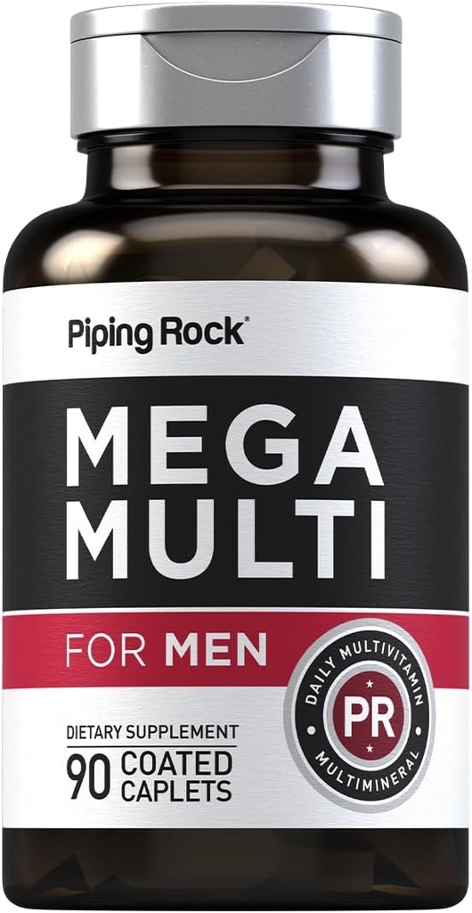 Piping Rock Herren Multivitamin | 90 Caplets | Daily Mega Multimineral Supplement | mit Vitamin C, D, Magnesium, Zink | Non-GMO, Glutenfrei