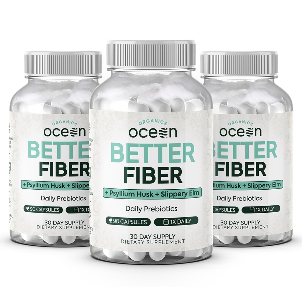 Bios Ocean Better Fiber - Daily Fiber Supplement - Weicher Hocker für Effortless Bowel Bewegungen - mit Psyllium Hulk und Slippery Elm - 3 Flaschen