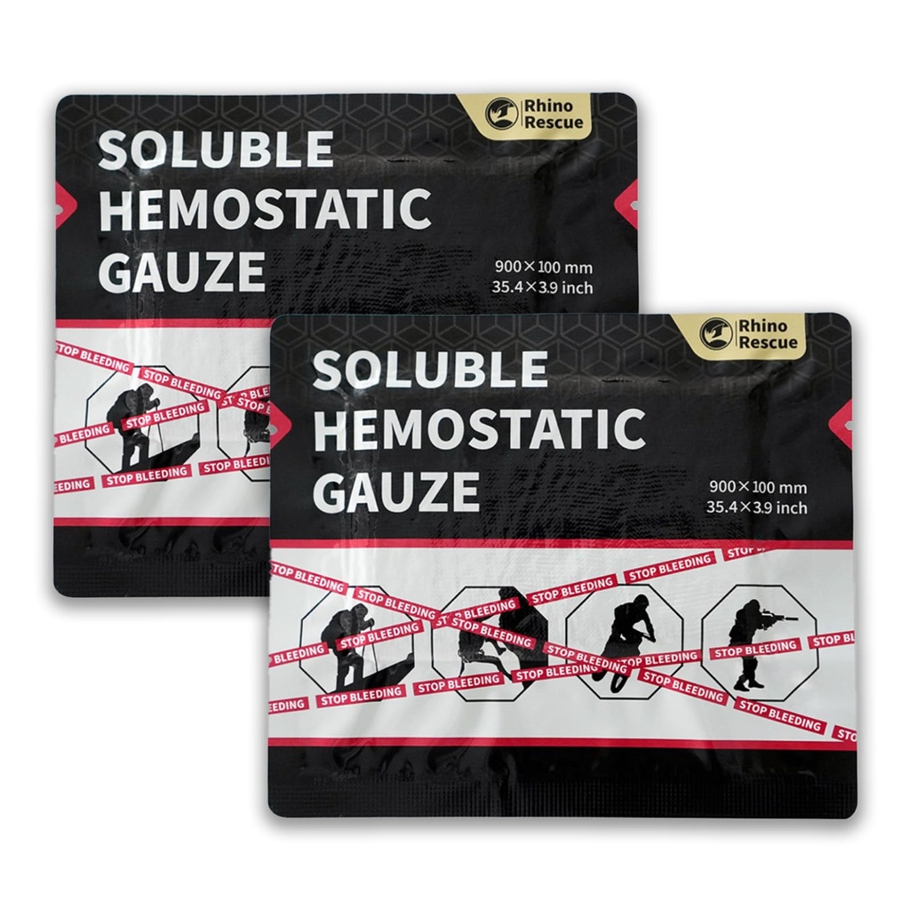 RHINO RESCUE Soluble Hemostatic Gauze Dressing 4"*35"(3ft) for Quick Clotting, Stop Bleeding Gauze for Combat, Trauma, IFAK Refill, Wound Kit, 2 Count