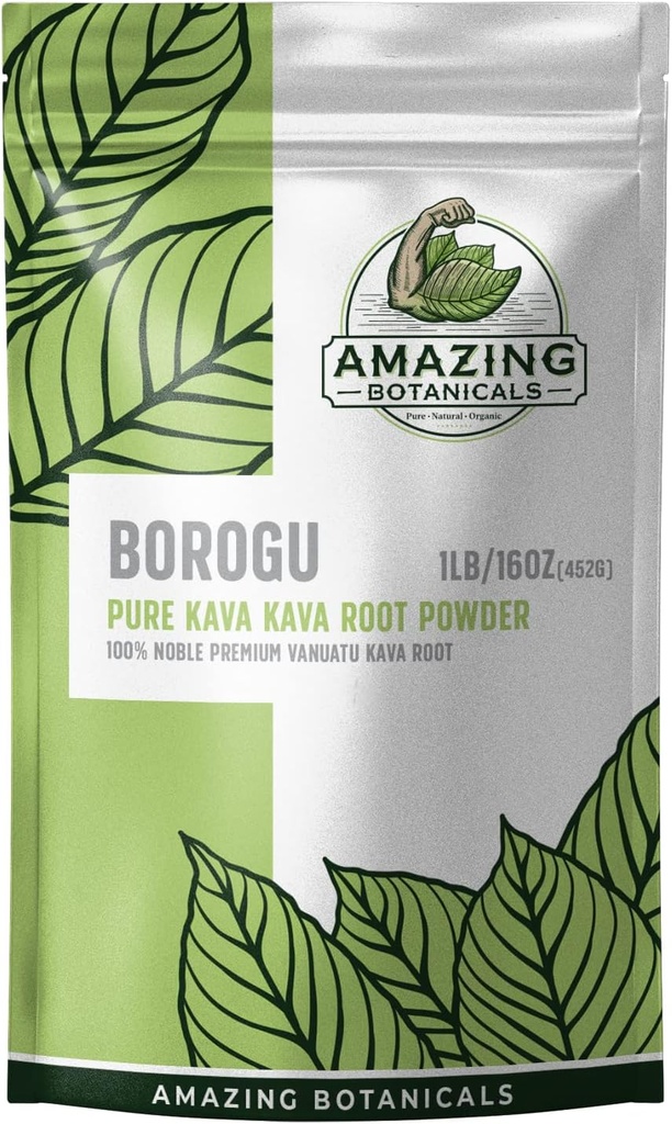 Amazing Botanicals Racine de kava - frais racine de kava Borogu - 100% Noble Kava-Kava 16oz/1lb, 1 livre Sac de racine de kava frais pur de Vanuatu