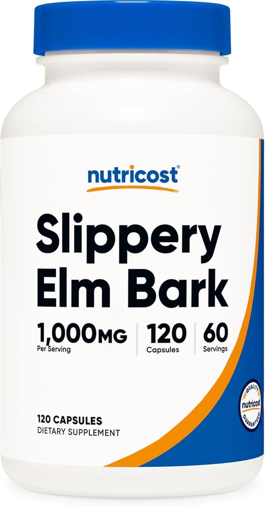 Nutricost Slippery Elm Bark Kapseln 1000mg pro Servieren, 120 Kapseln - Non-GMO, Glutenfrei, Vegetarisch Freundlich