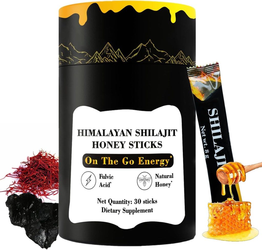 Himalayan Pure Nutritious Shilajit Honey Sticks Gold- Safran, Honig - 75% Fulvic Acid, 85+ Trace Minerals - für Herren Frauen - 30 Sticks(Shilajit Honey 30 Sticks)