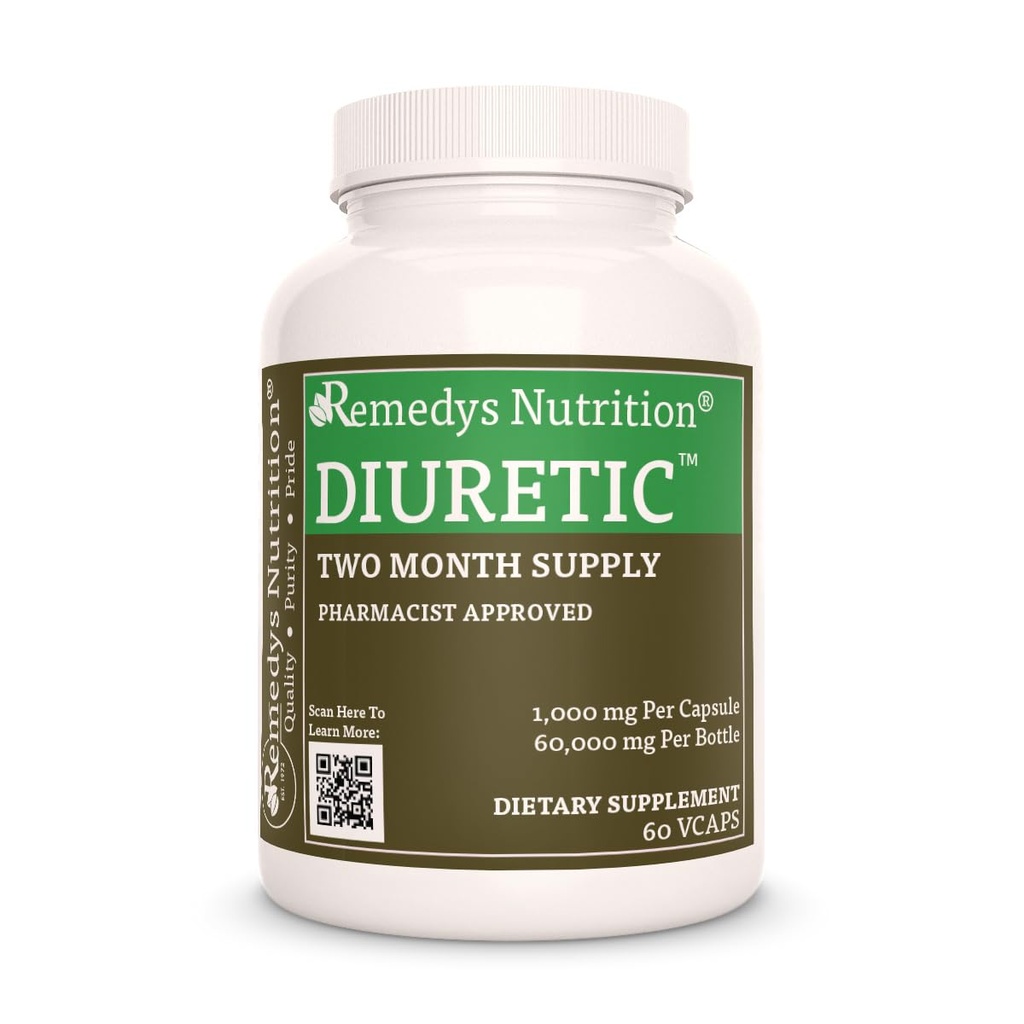 Remedy's Nutrition DiureticTM | 1.000 mg, 60 Vegan Kapseln pflanzliche Nahrungsergänzung | Zwei Monate Versorgung