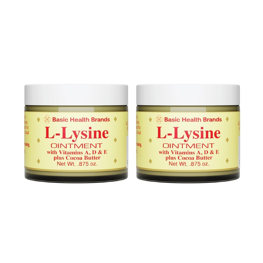 Basic Brands - L-Lysine Ointment - 0.875 oz - Lysine Cold Sore Treatment and Blister Relief - Soothes Chapped Lips and Dry Skin – 2-Pack