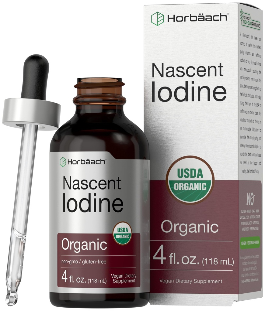 Horbaach Nascent Iodine Drops | 4 Fl Oz | Organic Liquid Tincture Supplement | als Kalium-Iodid | Vegan, Non-GMO und Glutenfrei