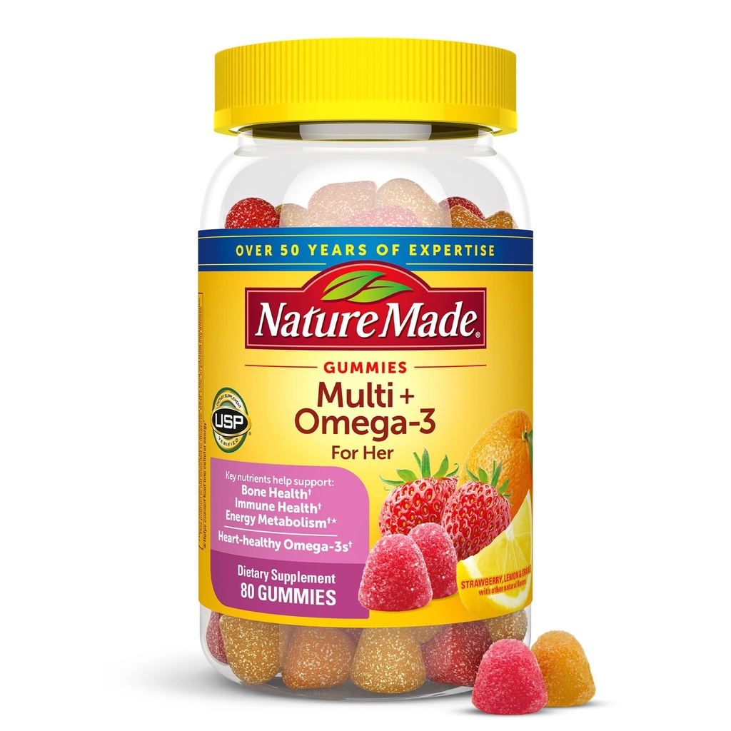 Multivitamines Gummy avec Omega-3, Multivitamine pour les femmes pour le soutien nutritionnel quotidien, 80 Gummies, 40 jours d'approvisionnement