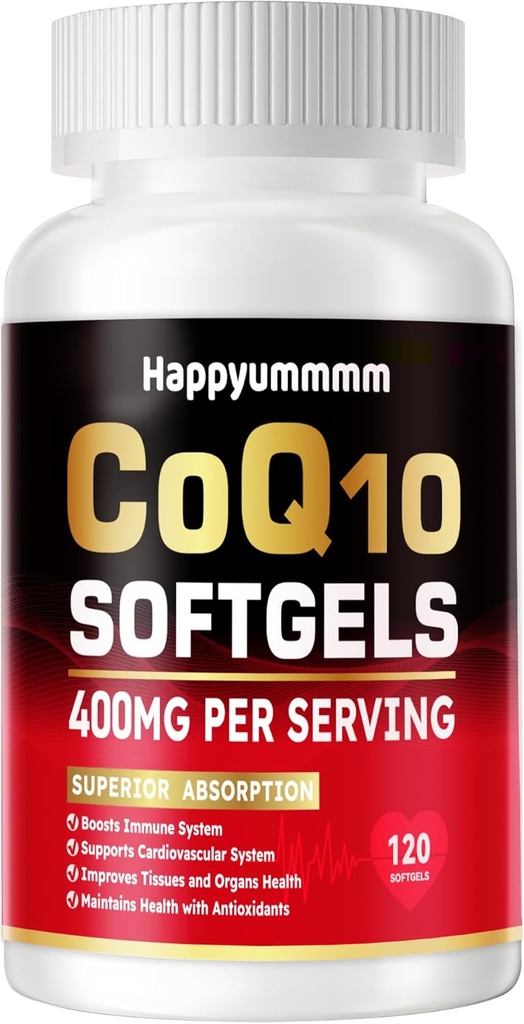CoQ10-400mg-Softgels mit PQ, Omega-3, Coenzym Q10(Ubichinon) Ergänzung für High-Absorption, leistungsstark-Antioxidant, Unterstützung Herz & Energie-Produktion, 120 Servietten.