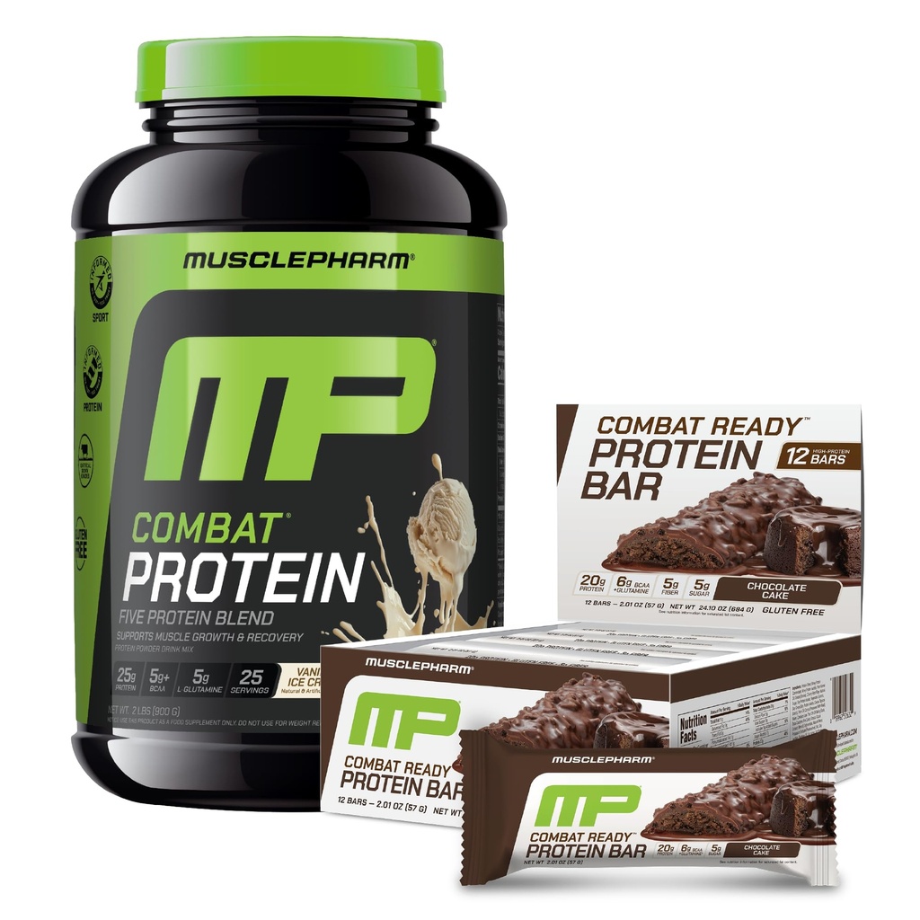 Muscle Pharm Combat Protein 2lb Vanilla and Combat Chocolate Cake Sport Bars
